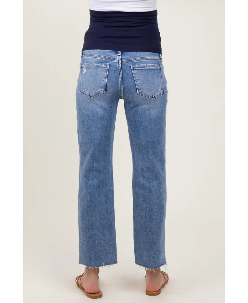Pinkblush Maternity Blue Cropped Raw Hem Straight Leg Jeans