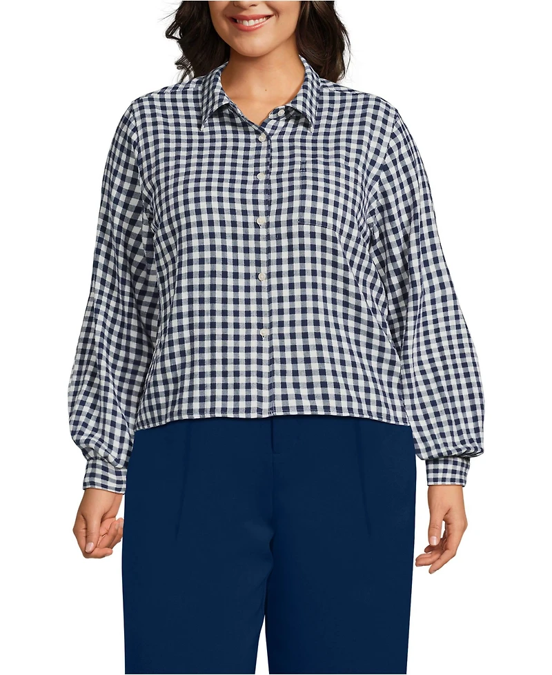 Lands' End Plus Cropped Flannel Shirt