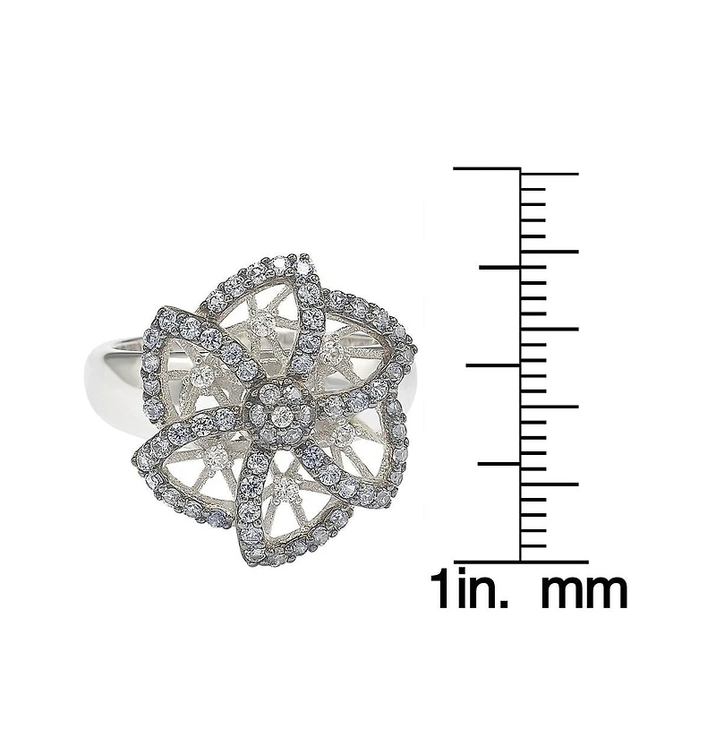 Suzy Levian Sterling Silver Sapphire & Created White Sapphire Flower Ring