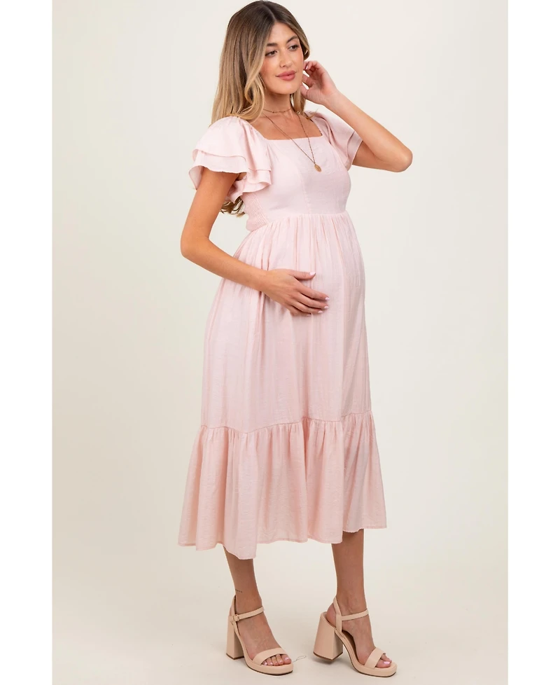 Pinkblush Light Pink Flutter Sleeve Maternity Midi Dress
