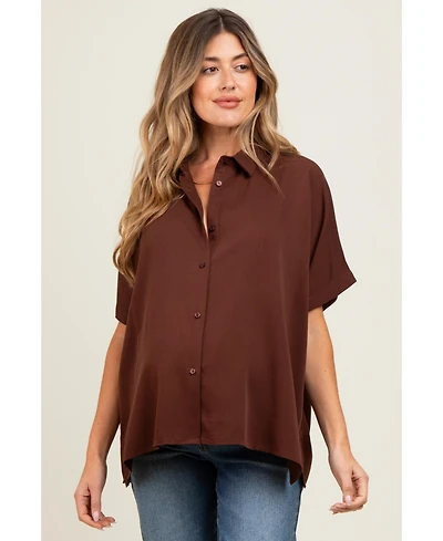 Pinkblush Maternity Brown Dolman Sleeve Button Down Blouse