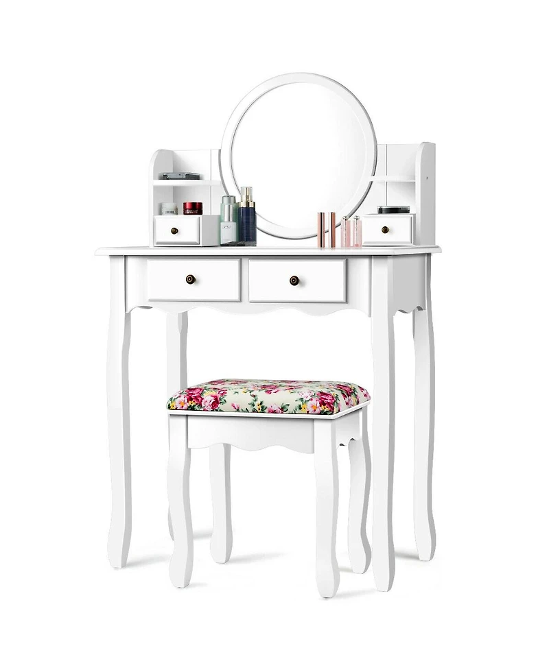 Volenca Makeup Vanity Table Set with 360° Pivoted Round Mirror