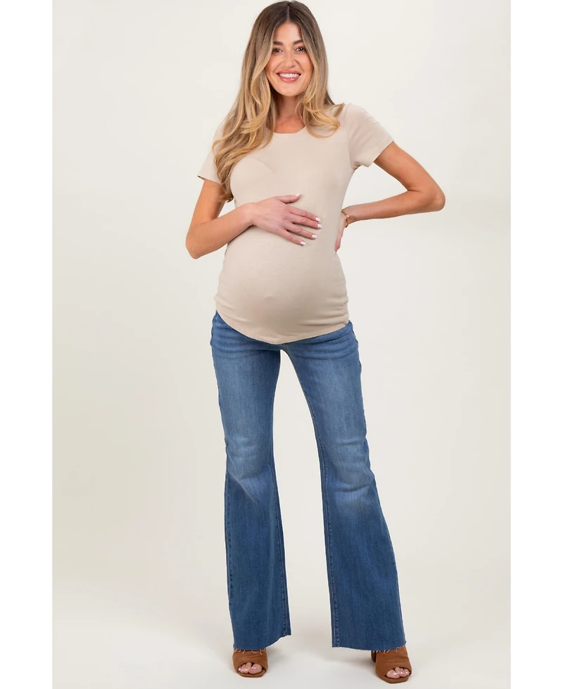 Pinkblush Blue Raw Cut Hem Flare Maternity Jeans