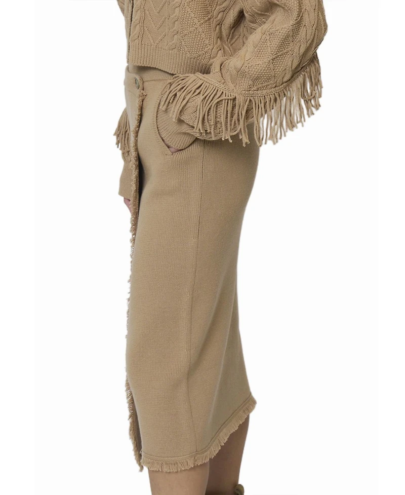 Central Park West Women's Elyse Fringe Assymetrical Midi Skirt