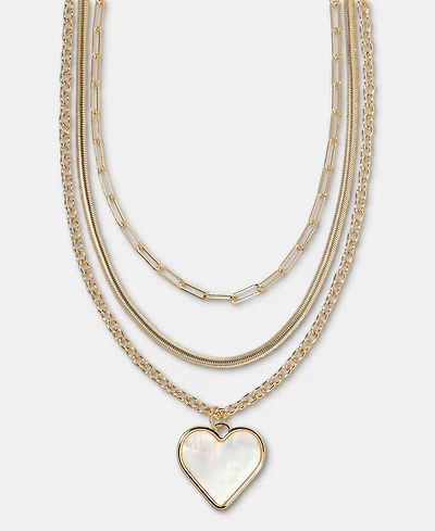 I.n.c. International Concepts Mother-of-Pearl Heart Layered Pendant Necklace, 16" + 3" extender, Macy's Exclusive