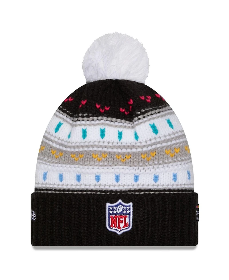 New Era Women's Black Miami Dolphins 2025 Nfl Crucial Catch Cuffed Knit with Pom Hat