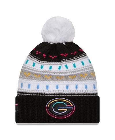 New Era Women's Black Green Bay Packers 2025 Nfl Crucial Catch Cuffed Knit with Pom Hat