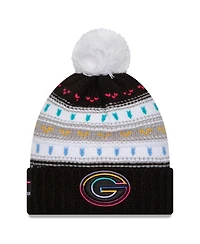 New Era Women's Black Green Bay Packers 2025 Nfl Crucial Catch Cuffed Knit with Pom Hat