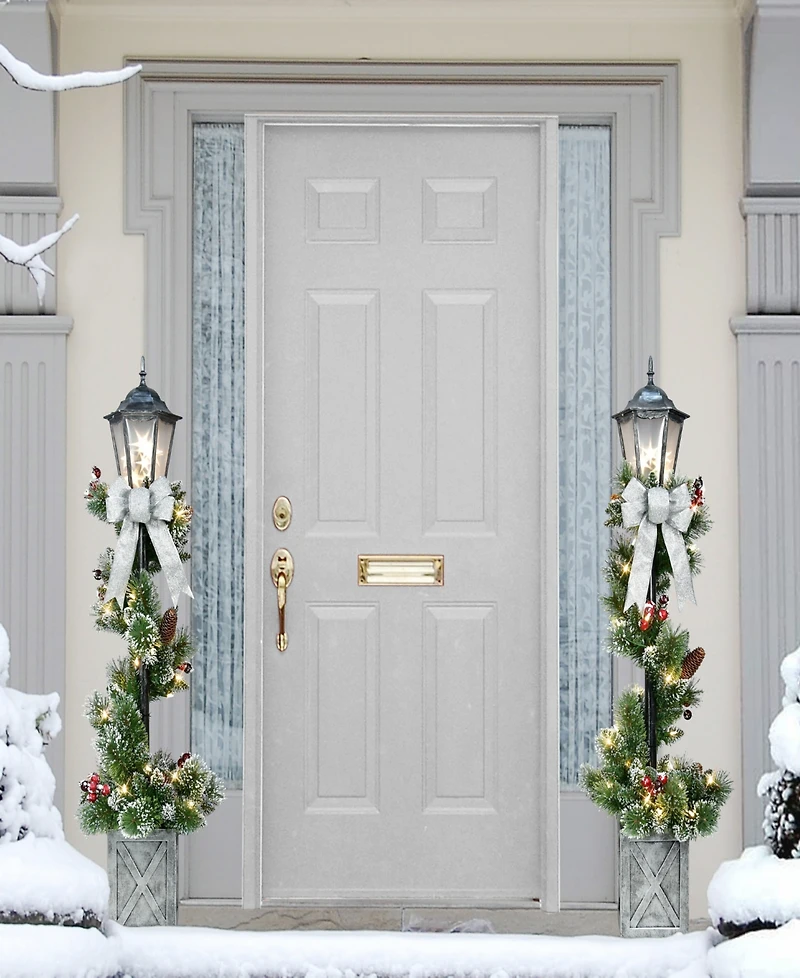 Puleo 4" Pre-Lit Artificial Lamp Posts with Decorative Pot Set, 2 Piece
