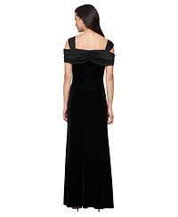 Alex Evenings Petite Long Cold-Shoulder Stretch Velvet Dress