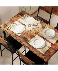 Ironck Wood Dining Table Set for 4, Rustic Brown
