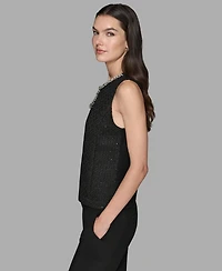 Karl Lagerfeld Paris Women's Novelty Embellished Neck Top