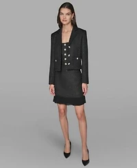 Karl Lagerfeld Paris Womens Novelty Cropped Button Front Jacket Button Detail Top Pleated Mini Skirt