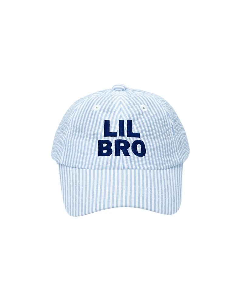 Bits & Bows Boys' Lil Bro Seersucker Baseball Hat in Blue