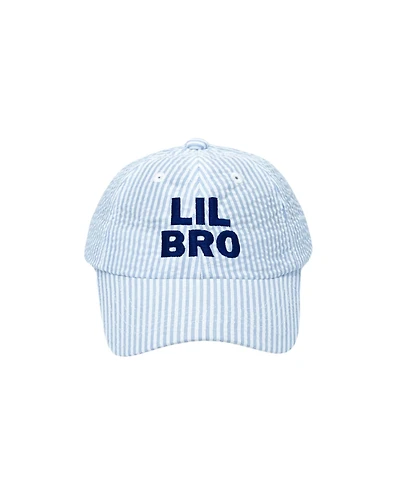 Bits & Bows Boys' Lil Bro Seersucker Baseball Hat in Blue