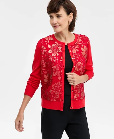 Jm Collection Women's Metallic Jacquard-Front Party Cardigan, Macy's Exclusive