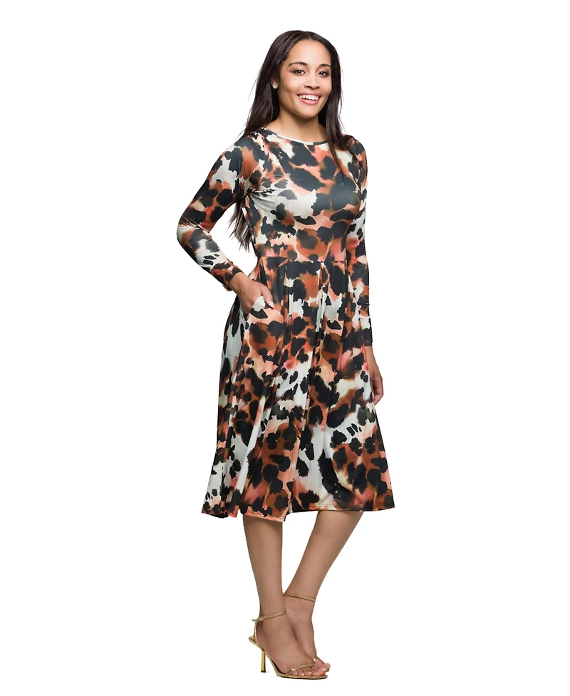 24seven Comfort Apparel Women's Long Sleeve Midi Dress