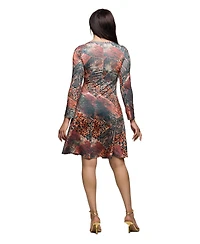 24seven Comfort Apparel Women's Long Sleeve Fit and Flare Dress