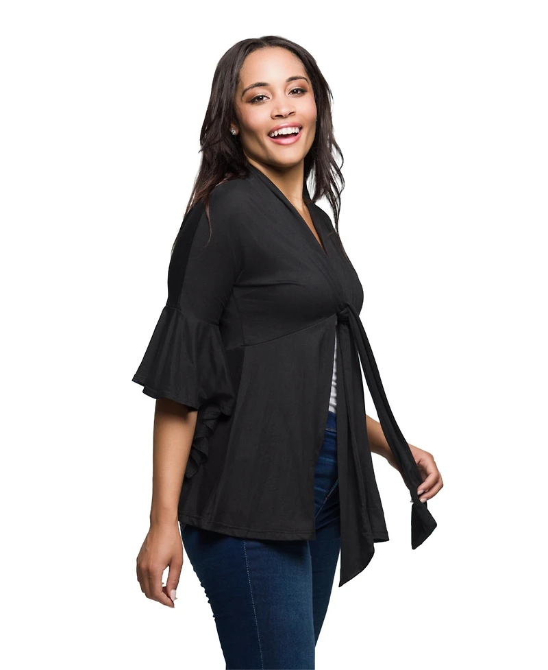 24seven Comfort Apparel Women's Tie Front Bell Sleeve Top