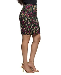 24seven Comfort Apparel Women's Floral Print Knee Length Pencil Skirt