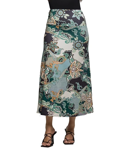 24seven Comfort Apparel Women's Green Paisley Print Midi Skirt