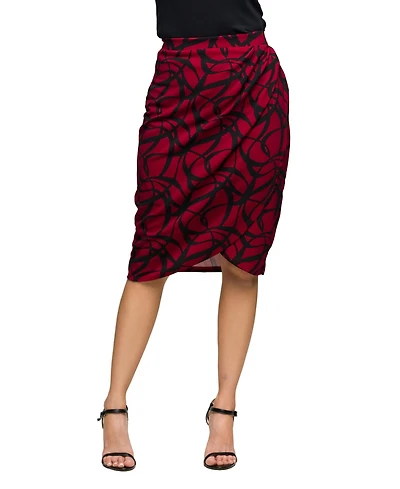24seven Comfort Women's Apparel Burgundy Print Ruched Knee Length Skirt