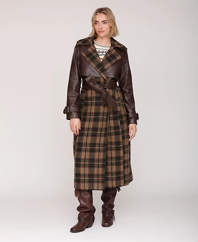 Avec Les Filles Women's Plaid Oversized Maxi Trench Coat