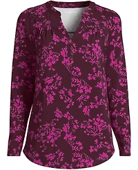 Lands' End Women's Petite Long Sleeve Lightweight Jersey Notch Neck Tunic Top