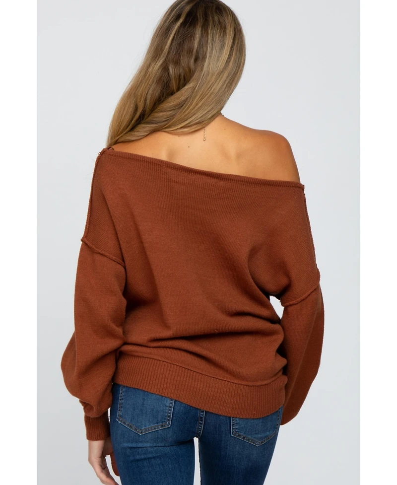 Pinkblush Camel Boat Neck Bubble Sleeve Maternity Sweater