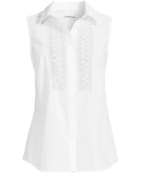 Lands' End Women's Sleeveless No Iron Shirt with Lace Inset