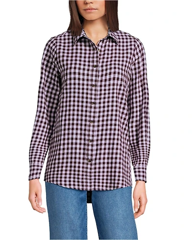 Lands' End Women's Flannel Boyfriend Long Sleeve Shirt