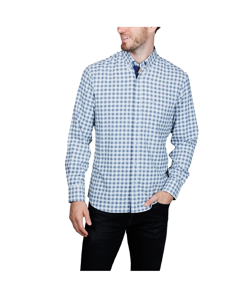 Tailorbyrd Men's Gingham Printed Performance Long Sleeve Shirt