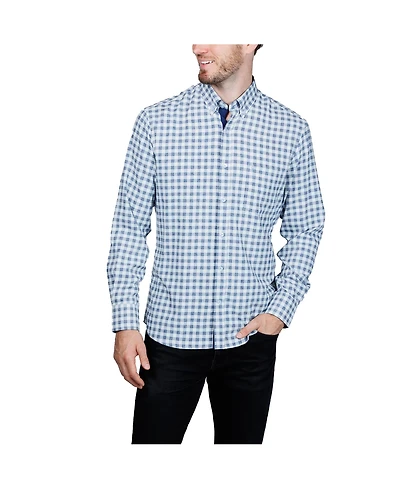 Tailorbyrd Men's Gingham Printed Performance Long Sleeve Shirt