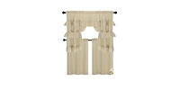 Kate Aurora Country Farmhouse Living Solid Colored Cafe Kitchen Curtain Tier & Swag Valance Set - 56 in. W x 36 L, Linen Taupe