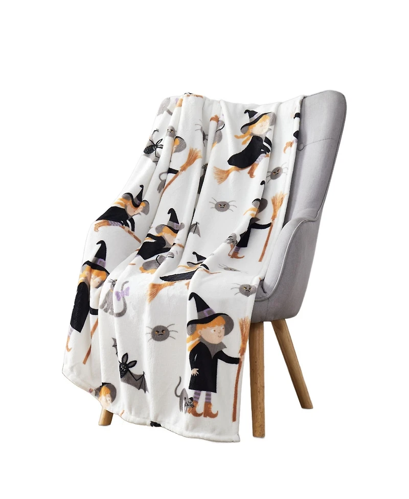 Kate Aurora Ultra Soft & Plush Halloween Friendly Witches & Bats Accent Throw Blanket Cover - 50 in. W x 70 in. L