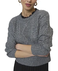 Central Park West Women's Celeste Lace Trim Cable Pullover