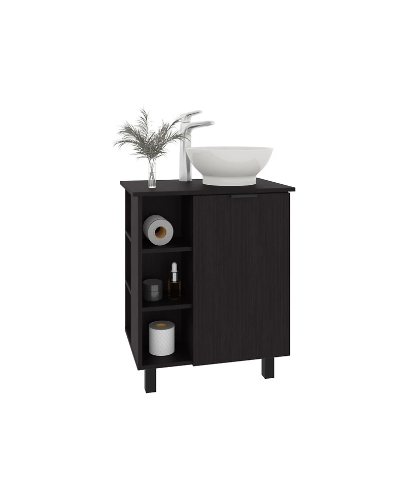 Depot E-Shop Dobson Vanity Sink, 1 Door, 4 Legs, 5 Shelves, White