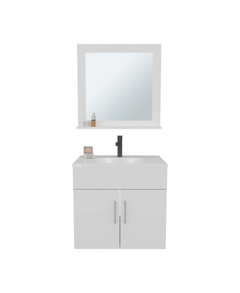 Depot E-Shop Jette Bathroom Set, Vanity Sink + Mirror, 2 Doors, 1 Shelf, White