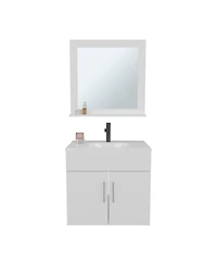 Depot E-Shop Jette Bathroom Set, Vanity Sink + Mirror, 2 Doors, 1 Shelf, White