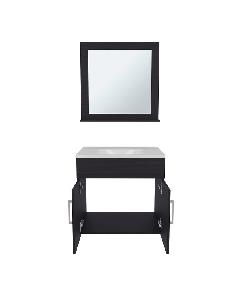 Depot E-Shop Jette Bathroom Set, Vanity Sink + Mirror, 2 Doors, 1 Shelf, White