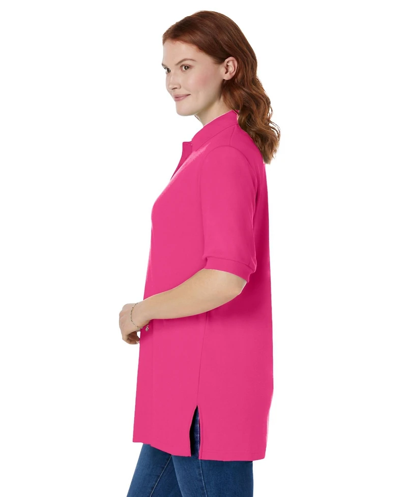 Woman Within Plus Elbow-Sleeve Polo Tunic