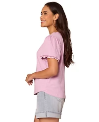 Democracy Women's Petite Crochet Split V-Neck Top