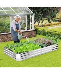 Gymax 2PCS Galvanized Raised Garden Bed Elevated Rectangle Plant Box 8 x 4 x 1FT
