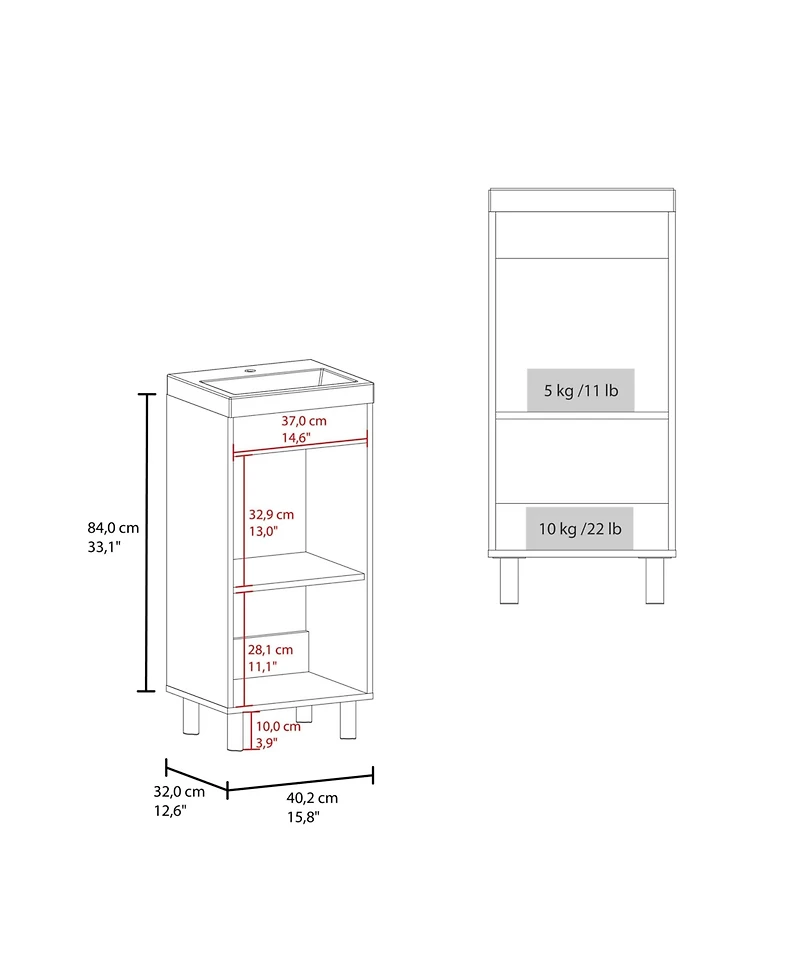 Depot E-Shop Valdez Bathroom Vanity, 1 Door, 4 Legs, 2 Shelves, White