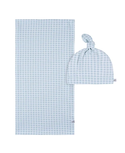 Just Born Baby 2-Piece Swaddle Blanket & Hat Set, Blue Plaid, One