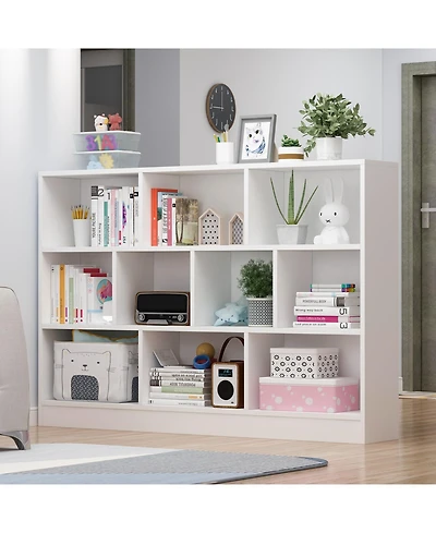 White Wood 10-Shelf Freestanding Standard Bookcase