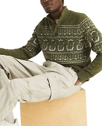 Nautica Men's Fairisle Button Up Mock Neck Sweater