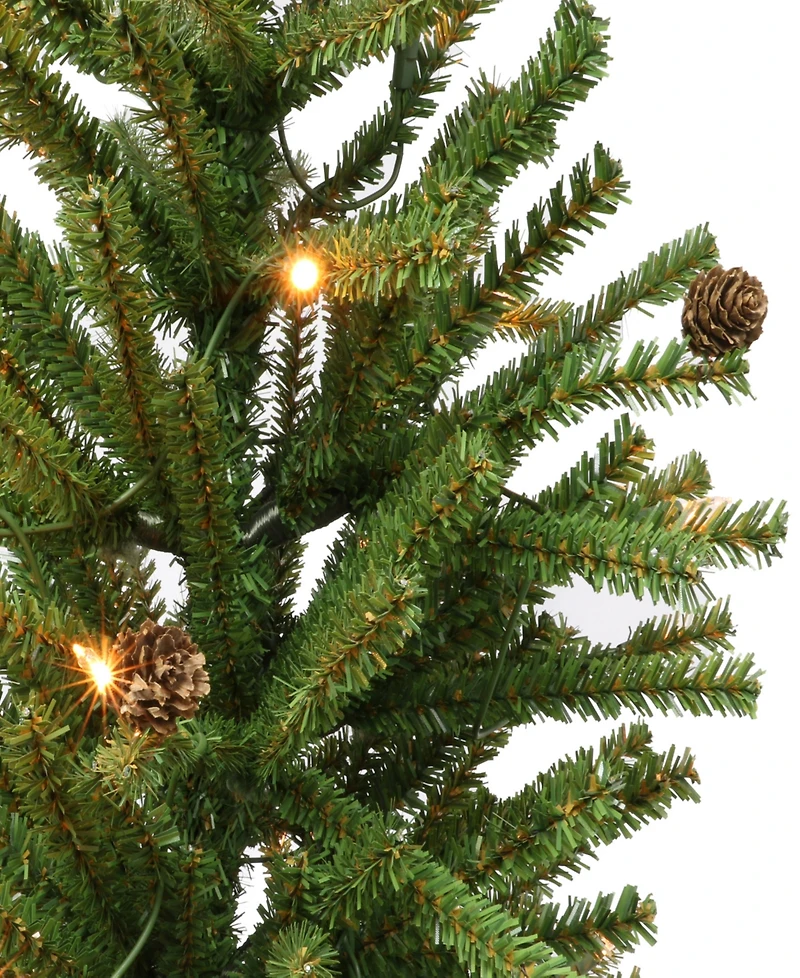 Puleo Pre-Lit Fir Artificial Christmas Tree with Pines Cones and 50 Lights, 3'