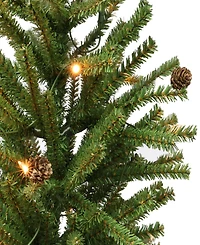 Puleo Pre-Lit Fir Artificial Christmas Tree with Pines Cones and 50 Lights, 3'