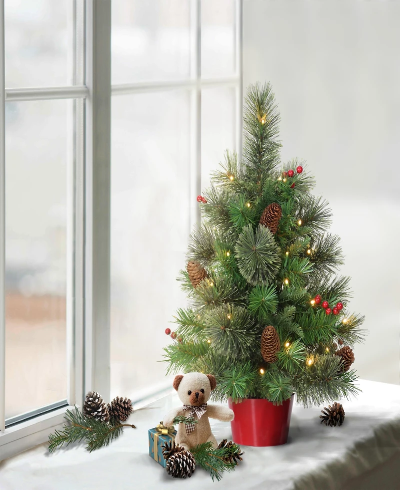 Puleo Pre-Lit Table Top Artificial Christmas Tree with 35 Lights in Base, 2'